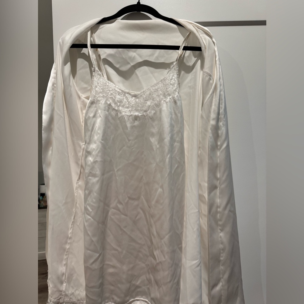 White silk cami and robe set